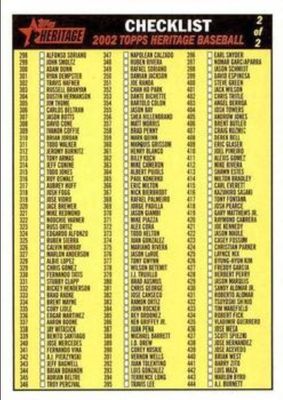 2002 Topps Heritage #2 Checklists