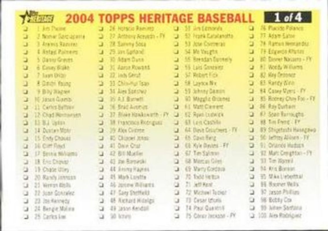 2004 Topps Heritage #1 Checklists