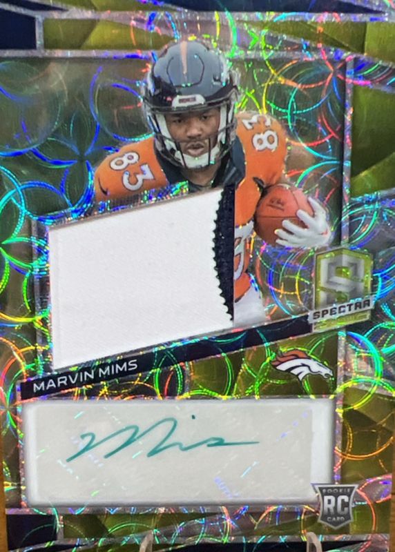 Marvin Mims 2023 Spectra #225 Rookie Patch Auto - Neon Green /35 RAW