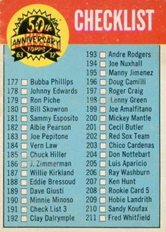 2012 Topps Heritage #191 50th Anniversary Buybacks