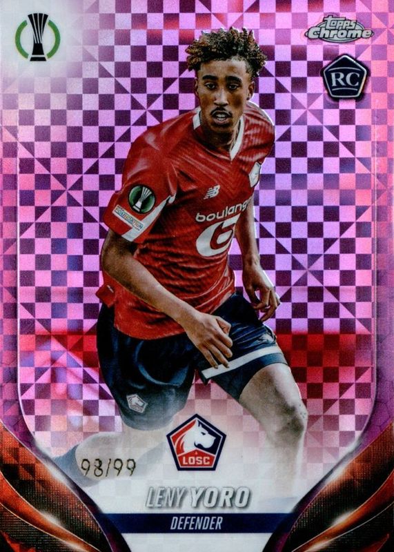 Leny Yoro 2023 Topps Chrome UEFA Club Competitions #154 Magenta X-Fractor /99 Rookie RAW