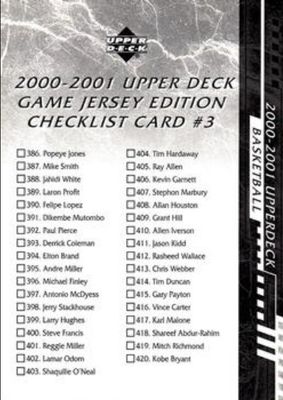2000 Upper Deck #CL3 Checklists (Series Two (Game Jersey Edition))