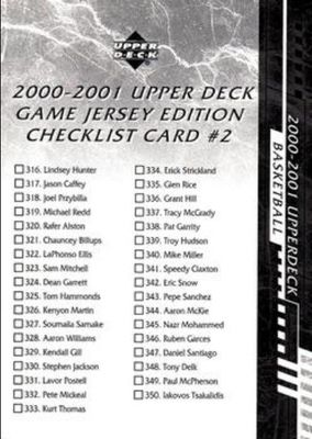 2000 Upper Deck #CL2 Checklists (Series Two (Game Jersey Edition))
