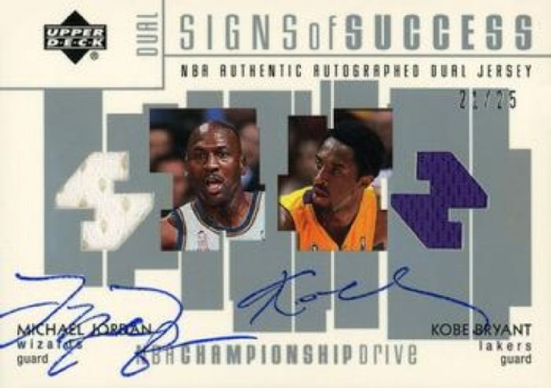 Kobe Bryant / Michael Jordan 2002 Upper Deck Championship Drive #MJ/KB Signs of Success Dual Jersey /25 RAW