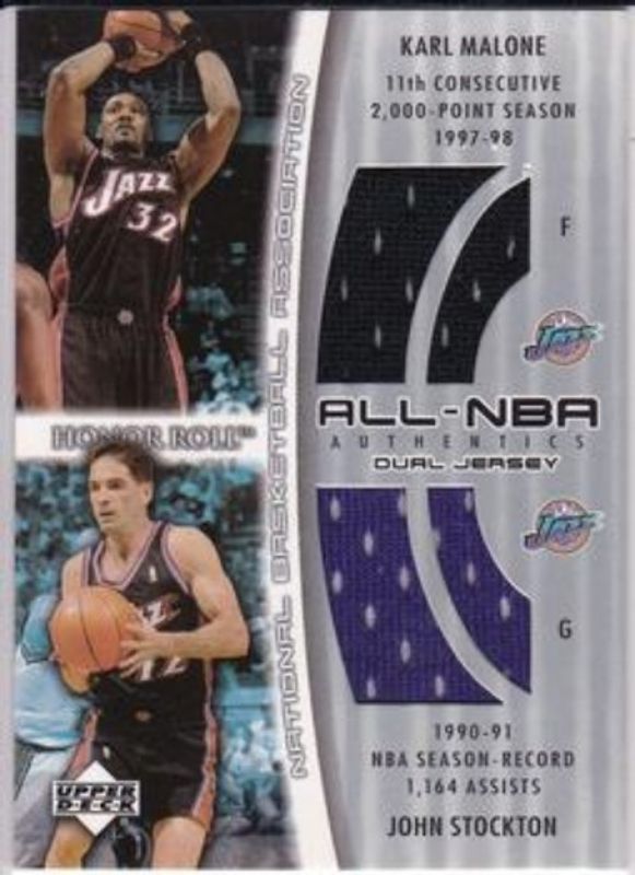 John Stockton / Karl Malone 2002 Upper Deck Honor Roll #KM/JS-J All NBA Authentics Dual Jerseys RAW