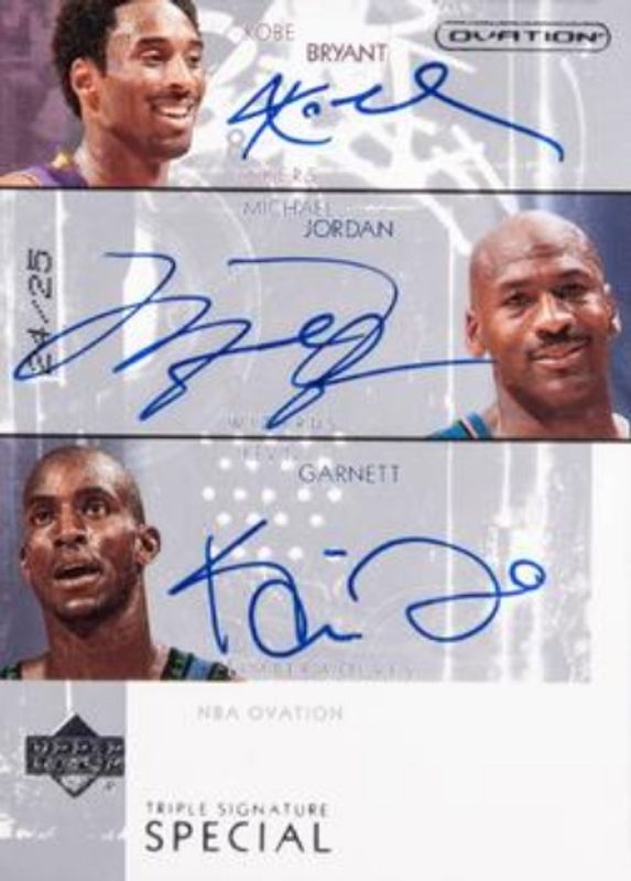 Kevin Garnett / Kobe Bryant / Michael Jordan 2002 Upper Deck Ovation #OS1 Signatures /25 RAW