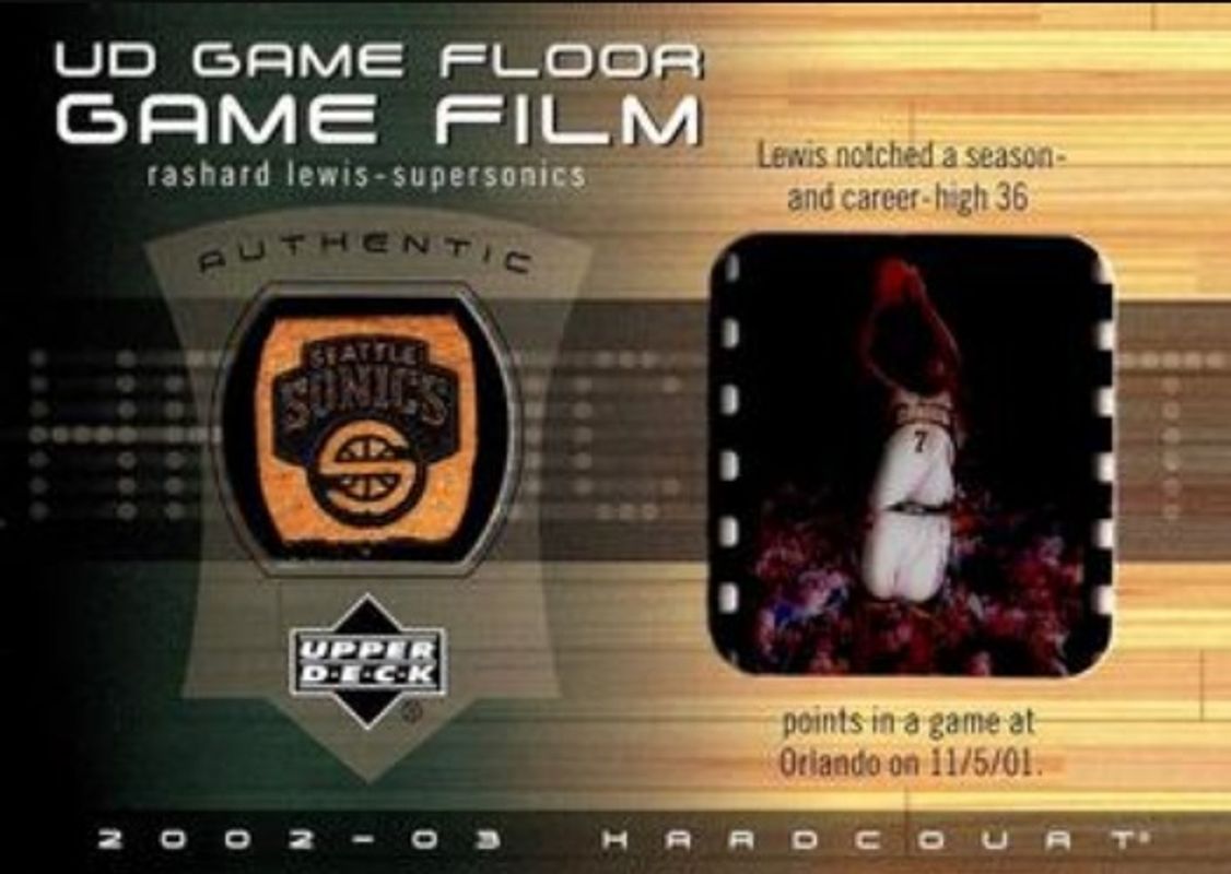 Rashard Lewis 2002 Upper Deck Hardcourt #RL-FF UD Game Floor Film RAW