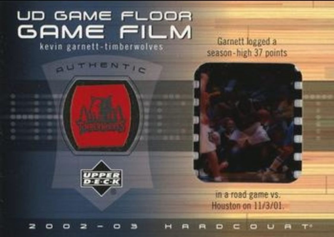 Kevin Garnett 2002 Upper Deck Hardcourt #KG-FF UD Game Floor Film RAW