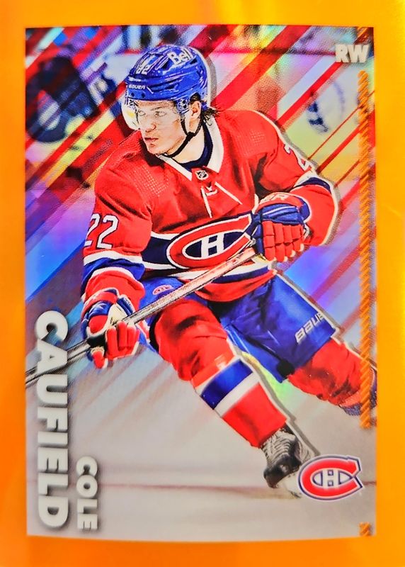 Cole Caufield 2022 Topps Chrome NHL Sticker Collection #261 Orange Refractor /25 RAW