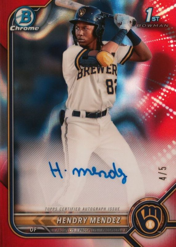 Hendry Mendez 2022 Bowman #CPA-HM Chrome Prospect Auto - Red Lava Refractor /5 (1st) RAW