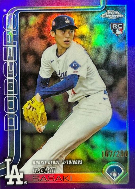 Roki Sasaki 2025 Topps Chrome Update #USC73 Rookie Debut - Purple