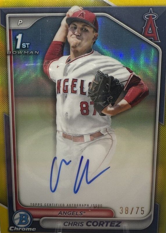 Chris Cortez 2024 Bowman Draft #CPA-CCZ Chrome DP Auto - Yellow Refractor /75 (1st) RAW