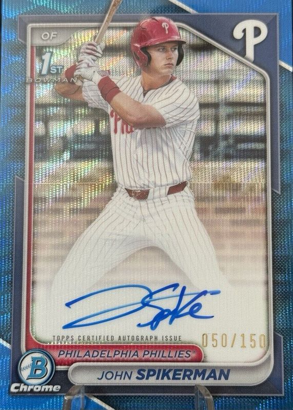 John Spikerman 2024 Bowman Draft #CPA-JSP Chrome DP Auto - Blue Wave Refractor /150 (1st) RAW