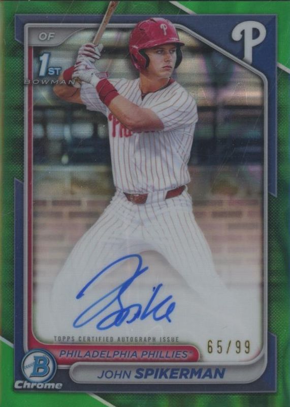 John Spikerman 2024 Bowman Draft #CPA-JSP Chrome DP Auto - Green Lava Refractor /99 (1st) RAW