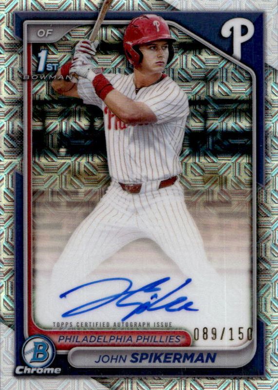 John Spikerman 2024 Bowman Draft #CPA-JSP Chrome DP Auto - HTA Choice Refractor /150 (1st) RAW