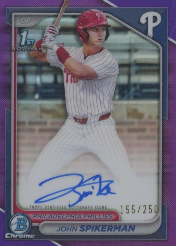 John Spikerman 2024 Bowman Draft #CPA-JSP Chrome DP Auto - Purple Refractor /250 (1st) RAW