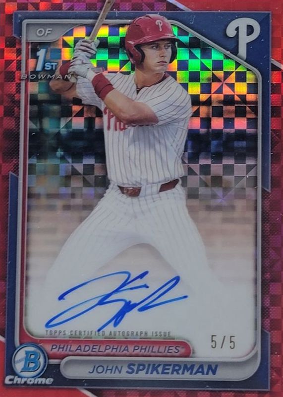 John Spikerman 2024 Bowman Draft #CPA-JSP Chrome DP Auto - Red X-Fractor /5 (1st) RAW