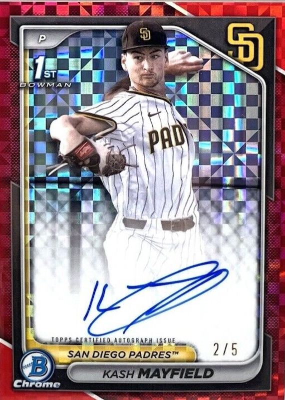 Kash Mayfield 2024 Bowman Draft #CPA-KM Chrome DP Auto - Red X-Fractor /5 (1st) RAW
