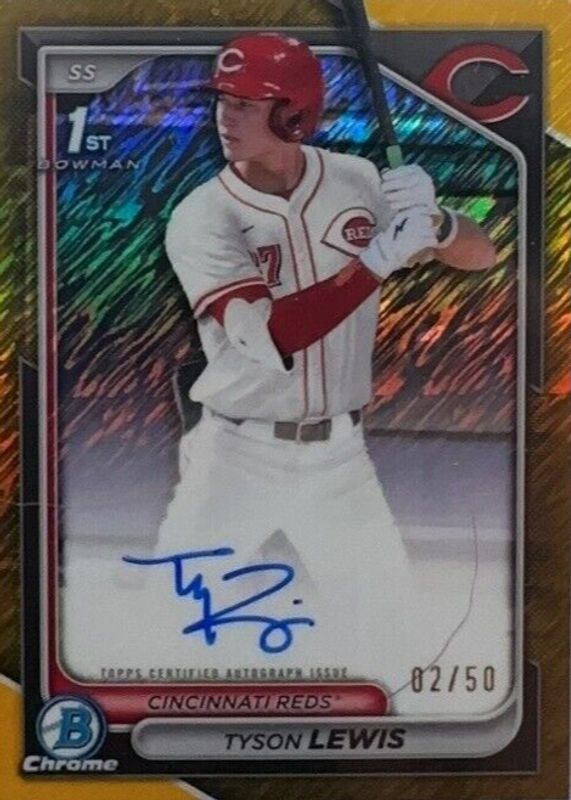 Tyson Lewis 2024 Bowman Draft #CPA-TL Chrome DP Auto - Gold Shimmer Refractor /50 (1st) RAW