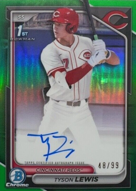 Tyson Lewis 2024 Bowman Draft #CPA-TL Chrome DP Auto - Green Refractor /99 (1st) RAW