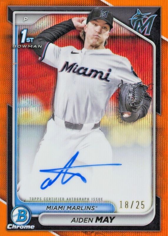 Aiden May 2024 Bowman Draft #CPA-AM Chrome DP Auto - Orange Wave Refractor /25 (1st) RAW