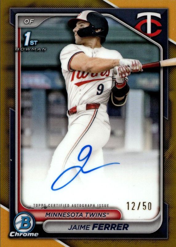 Jaime Ferrer 2024 Bowman Draft #CPA-JF Chrome DP Auto - Gold Refractor /50 (1st) RAW