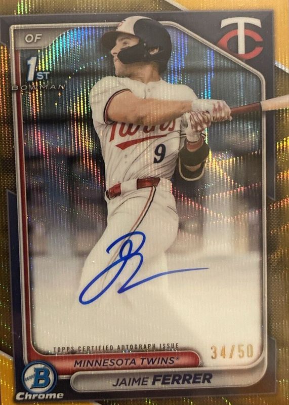 Jaime Ferrer 2024 Bowman Draft #CPA-JF Chrome DP Auto - Gold Wave Refractor /50 (1st) RAW