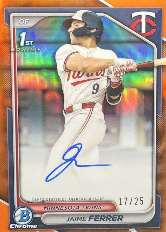 Jaime Ferrer 2024 Bowman Draft #CPA-JF Chrome DP Auto - Orange Refractor /25 (1st) RAW