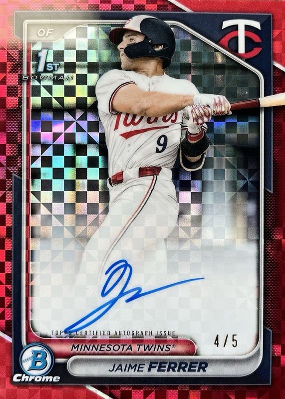 Jaime Ferrer 2024 Bowman Draft #CPA-JF Chrome DP Auto - Red X-Fractor /5 (1st) RAW