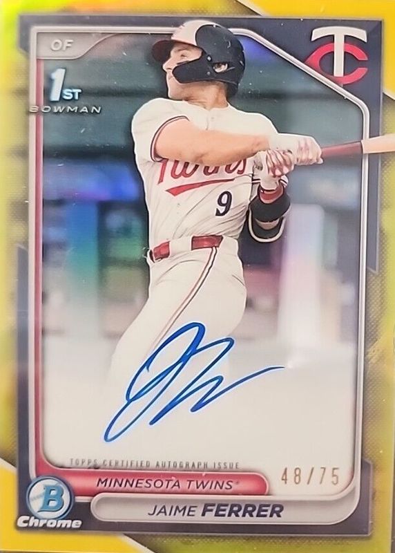 Jaime Ferrer 2024 Bowman Draft #CPA-JF Chrome DP Auto - Yellow Refractor /75 (1st) RAW