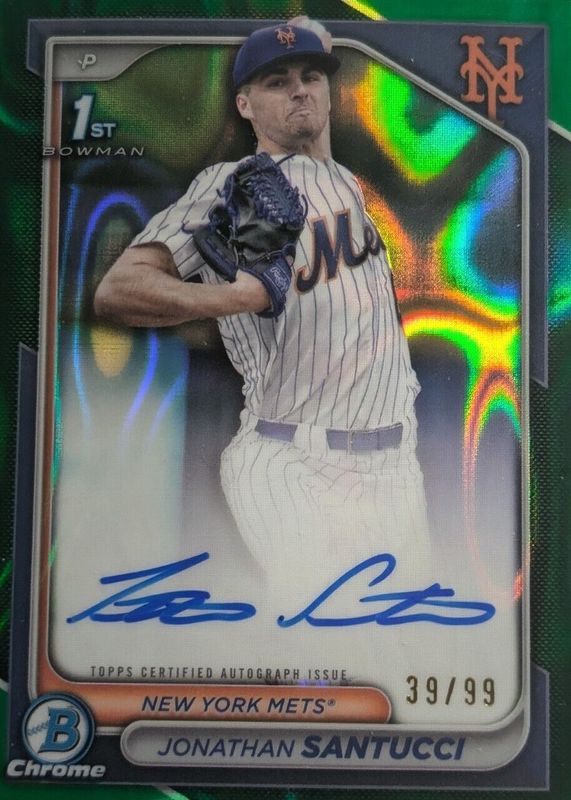 Jonathan Santucci 2024 Bowman Draft #CPA-JS Chrome DP Auto - Green Lava Refractor /99 (1st) RAW