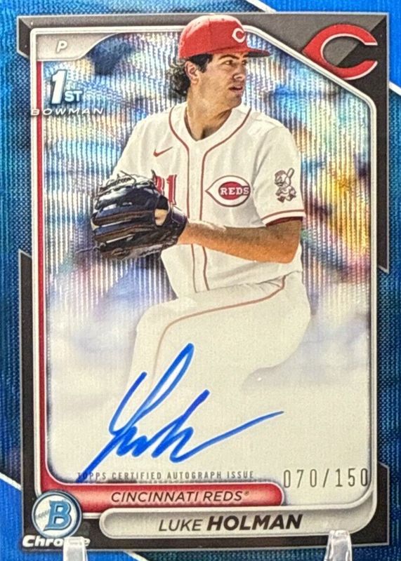 Luke Holman 2024 Bowman Draft #CPA-LH Chrome DP Auto - Blue Refractor /150 (1st) RAW