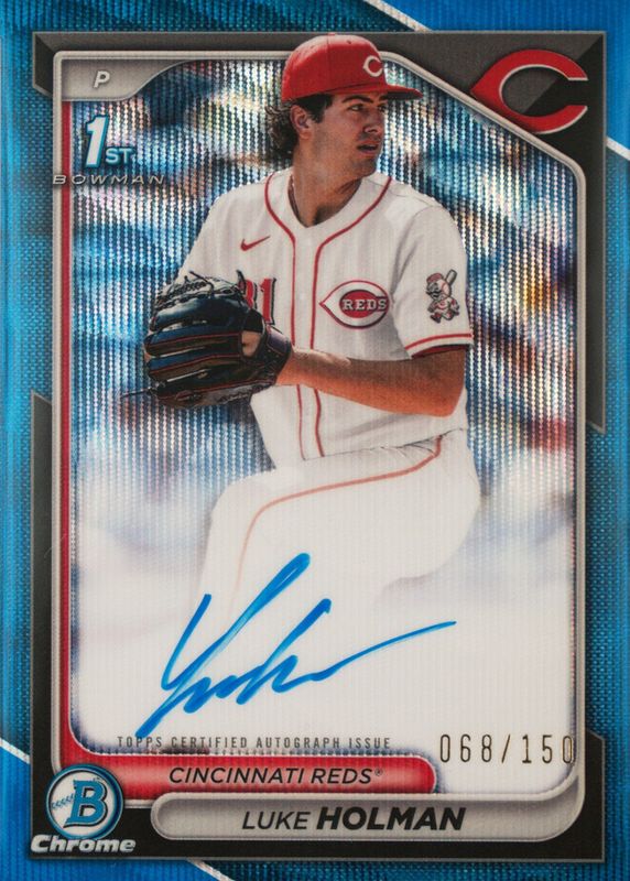 Luke Holman 2024 Bowman Draft #CPA-LH Chrome DP Auto - Blue Wave Refractor /150 (1st) RAW