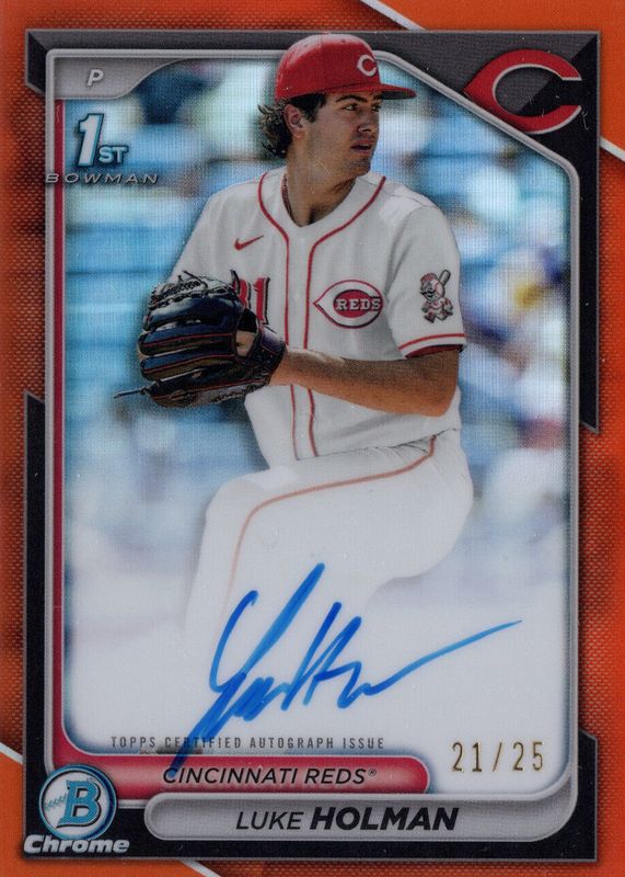 Luke Holman 2024 Bowman Draft #CPA-LH Chrome DP Auto - Orange Refractor /25 (1st) RAW