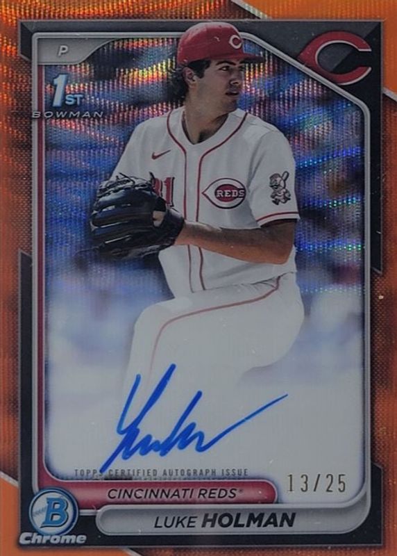 Luke Holman 2024 Bowman Draft #CPA-LH Chrome DP Auto - Orange Wave Refractor /25 (1st) RAW