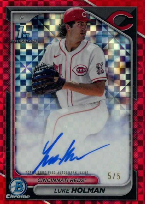 Luke Holman 2024 Bowman Draft #CPA-LH Chrome DP Auto - Red X-Fractor /5 (1st) RAW