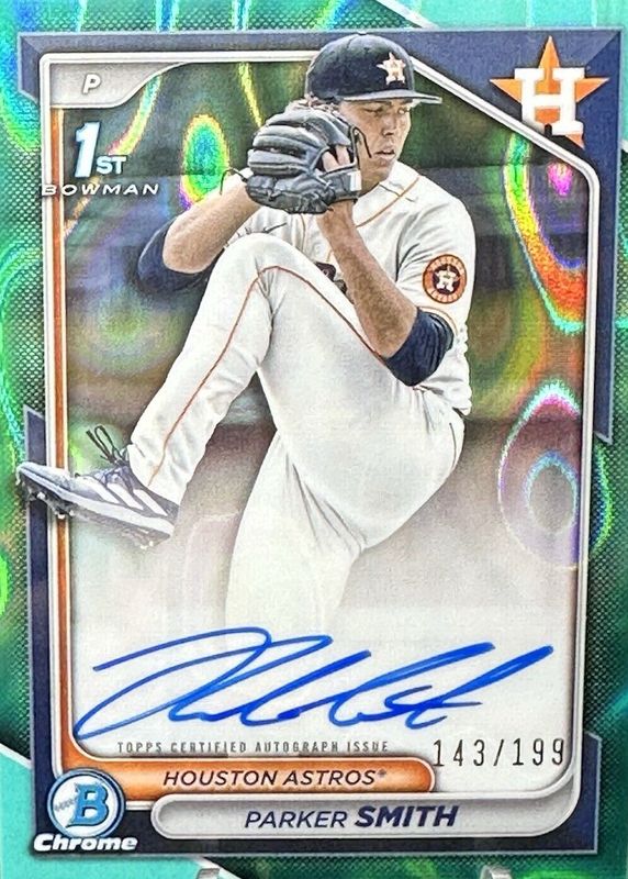 Parker Smith 2024 Bowman Draft #CPA-PSM Chrome DP Auto - Aqua Lava Refractor /199 (1st) RAW