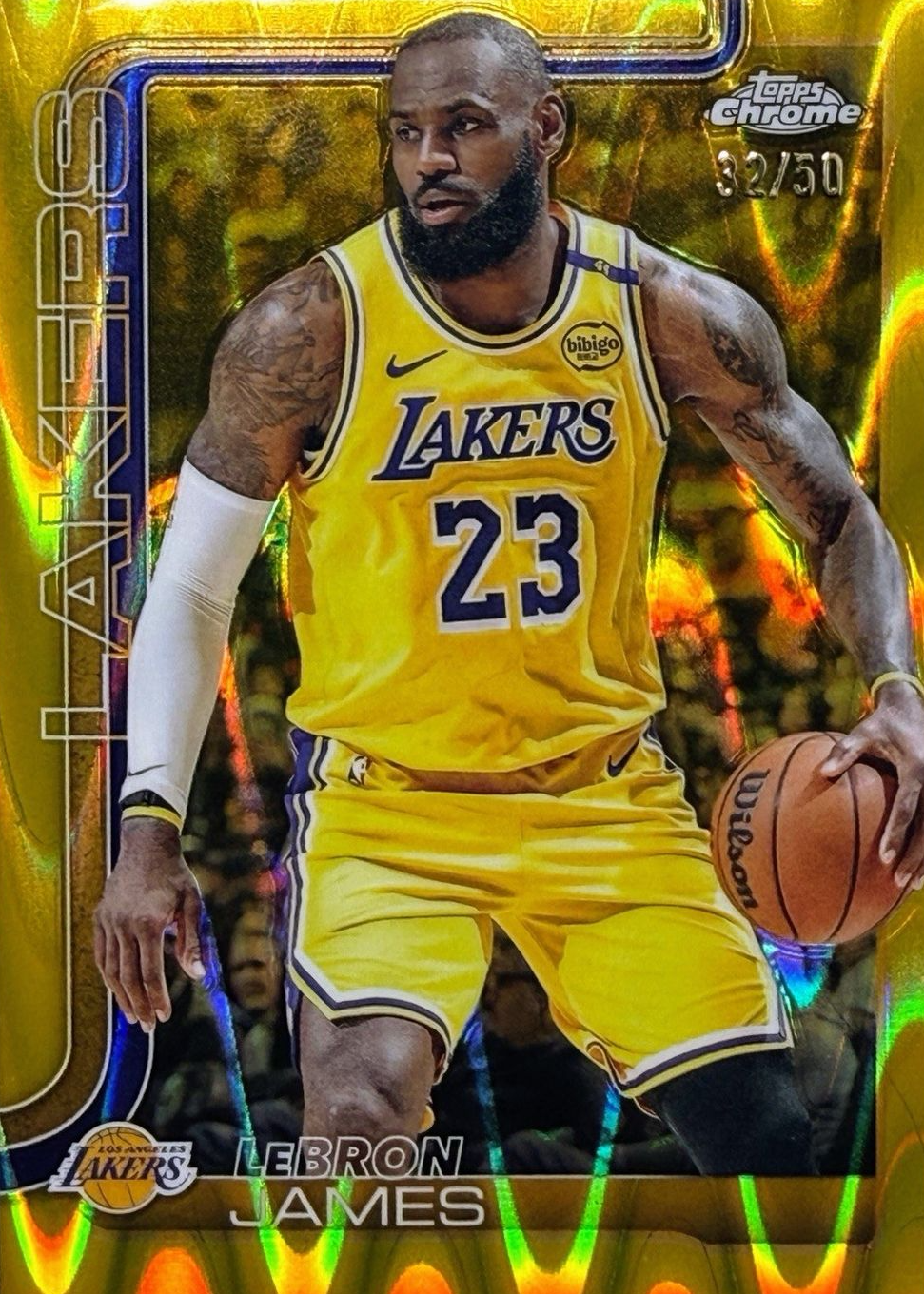 LeBron James 2025 Topps Chrome #127 Gold RayWave Refractor /50