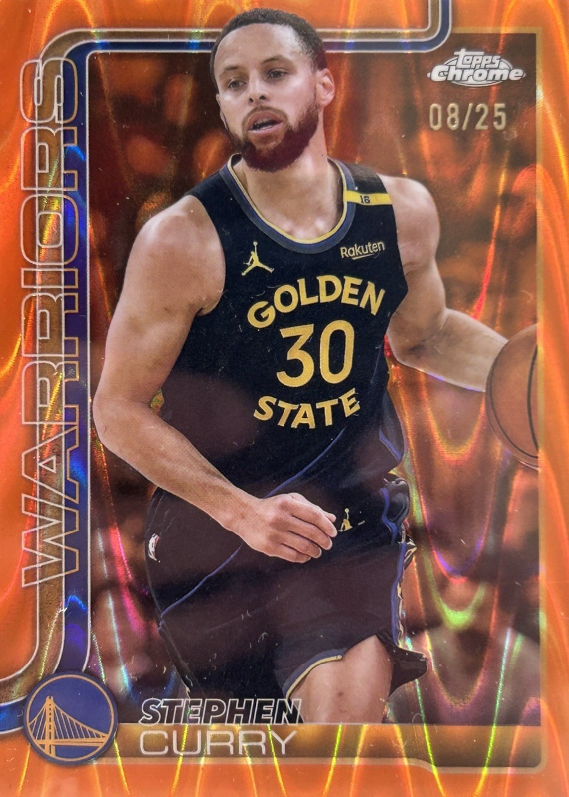 Stephen Curry 2025 Topps Chrome #201 Orange RayWave Refractor /25
