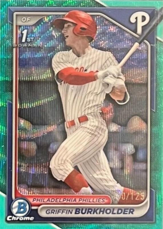 Griffin Burkholder 2024 Bowman Draft #BDC-60 Chrome - Aqua Wave Refractor /125 (1st) PSA 10