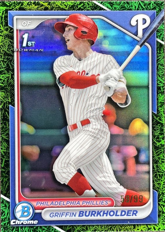 Griffin Burkholder 2024 Bowman Draft #BDC-60 Chrome - Green Grass Refractor /99 (1st) PSA 10