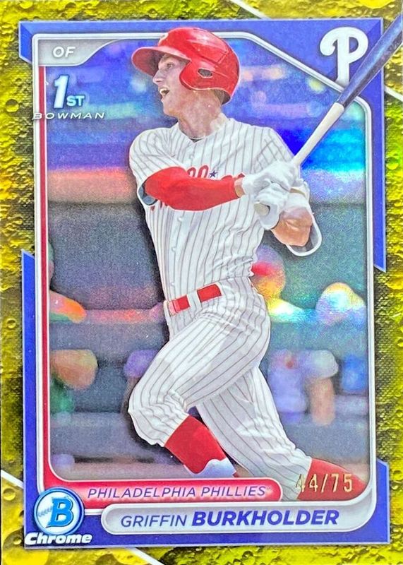 Griffin Burkholder 2024 Bowman Draft #BDC-60 Chrome - Yellow Lunar Crater Refractor /75 (1st) PSA 10