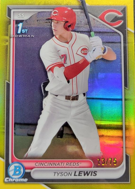 Tyson Lewis 2024 Bowman Draft #BDC-44 Chrome - Yellow Refractor /75 (1st) PSA 10