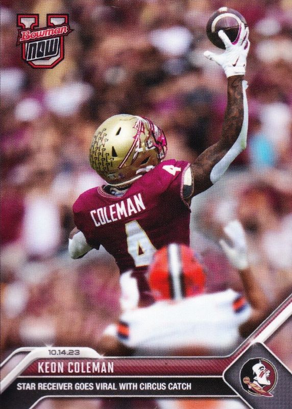 Keon Coleman 2023 Bowman U Now #15 Base (Print Run: 1,088) RAW