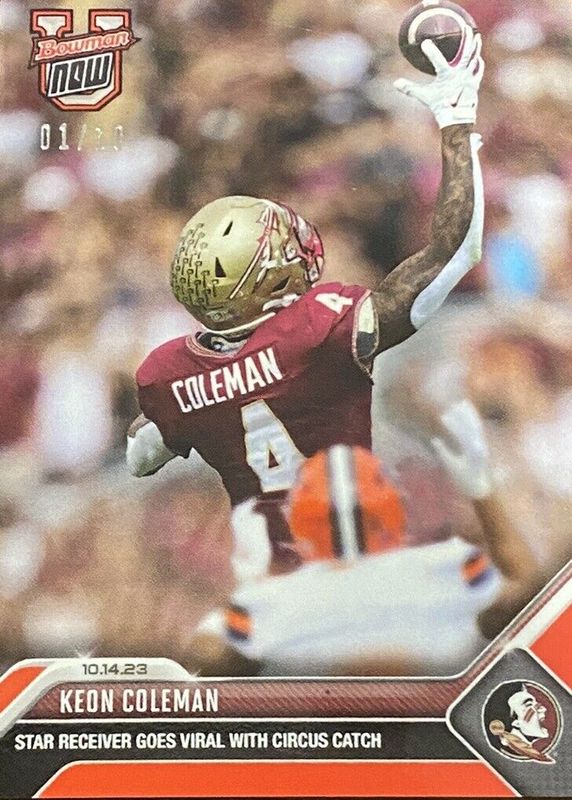 Keon Coleman 2023 Bowman U Now #15 Red /10 RAW