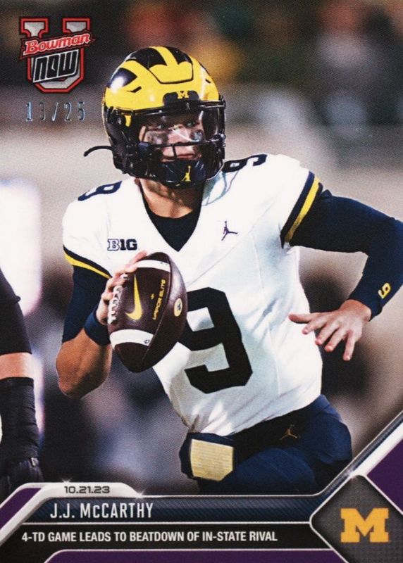 JJ McCarthy 2023 Bowman U Now #17 Purple /25 RAW
