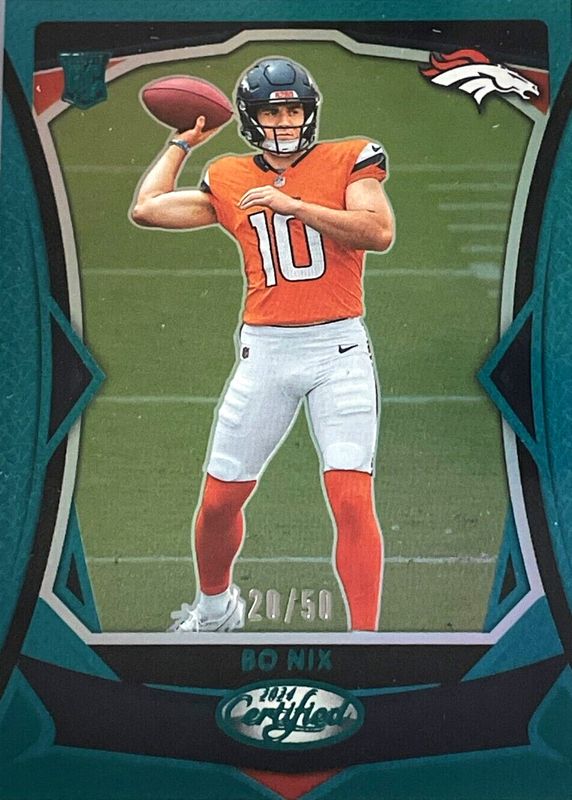 Bo Nix 2024 Certified #109 Mirror Teal /50 Rookie RAW