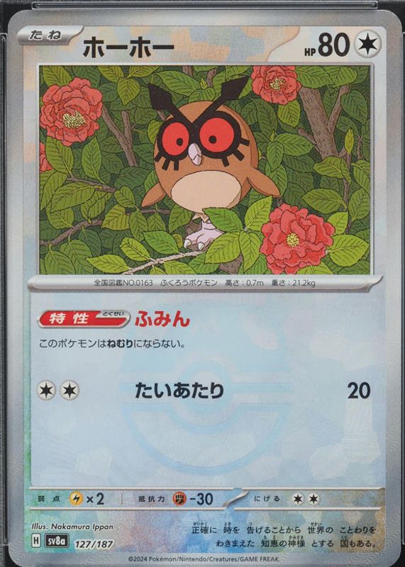 Hoothoot 2024 Japanese Scarlet & Violet: Terastal Fest ex #127/187 Master Ball Reverse Holo RAW TCG (NEAR MINT)