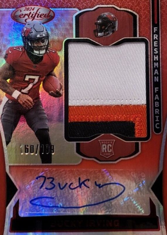 Bucky Irving 2024 Certified #FMS-BIG Freshman Fabric Signatures - Mirror Red /199 Rookie RAW