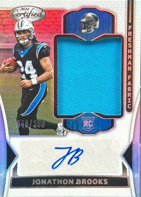 Jonathon Brooks 2024 Certified #FMS-JBS Freshman Fabric Signatures - Mirror (/399) Rookie BGS 9